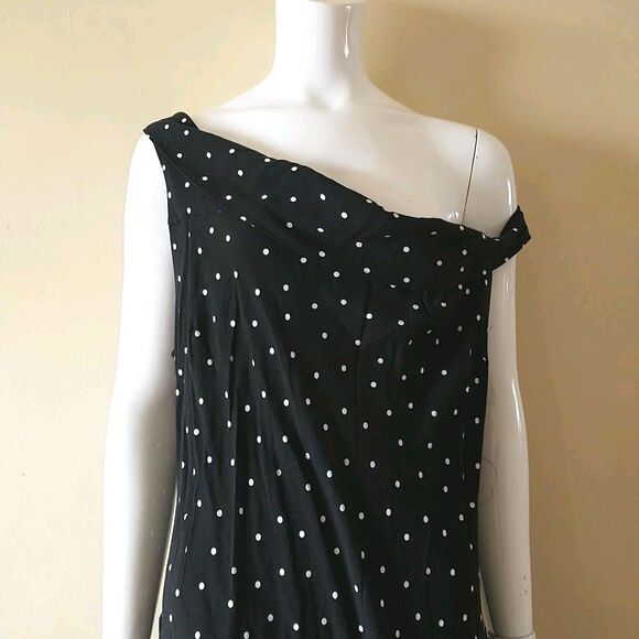 Asos Design Maxi Dress 16 Black White Swiss Dot Sleeveless Flare A-Line Retro - Picture 3 of 14